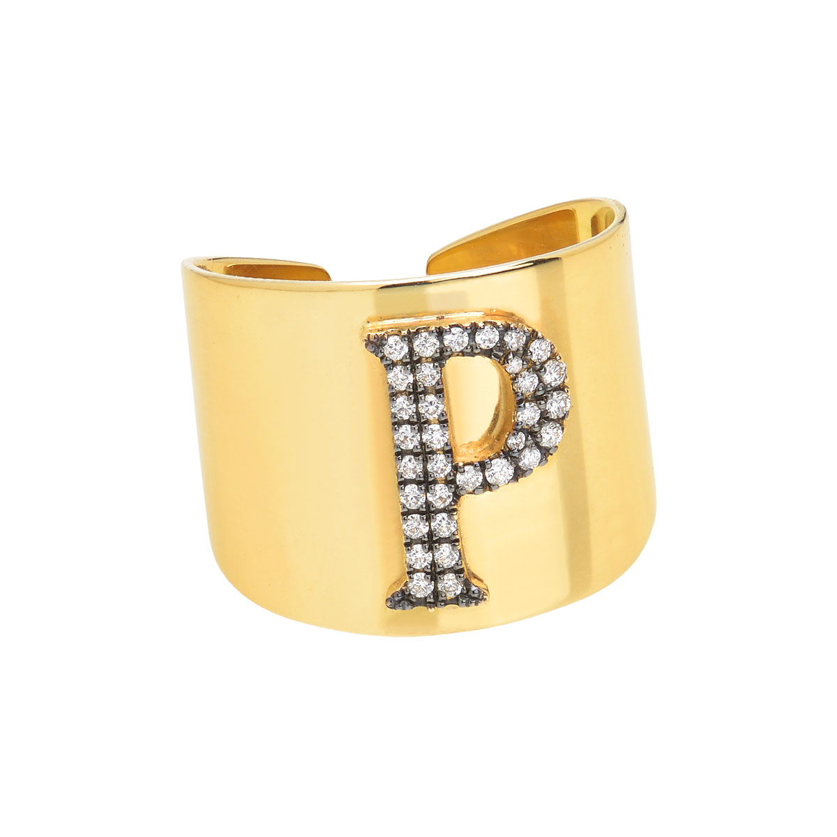 DIAMOND RING WITH INITIAL -Ρ- K14 YELLOW GOLD