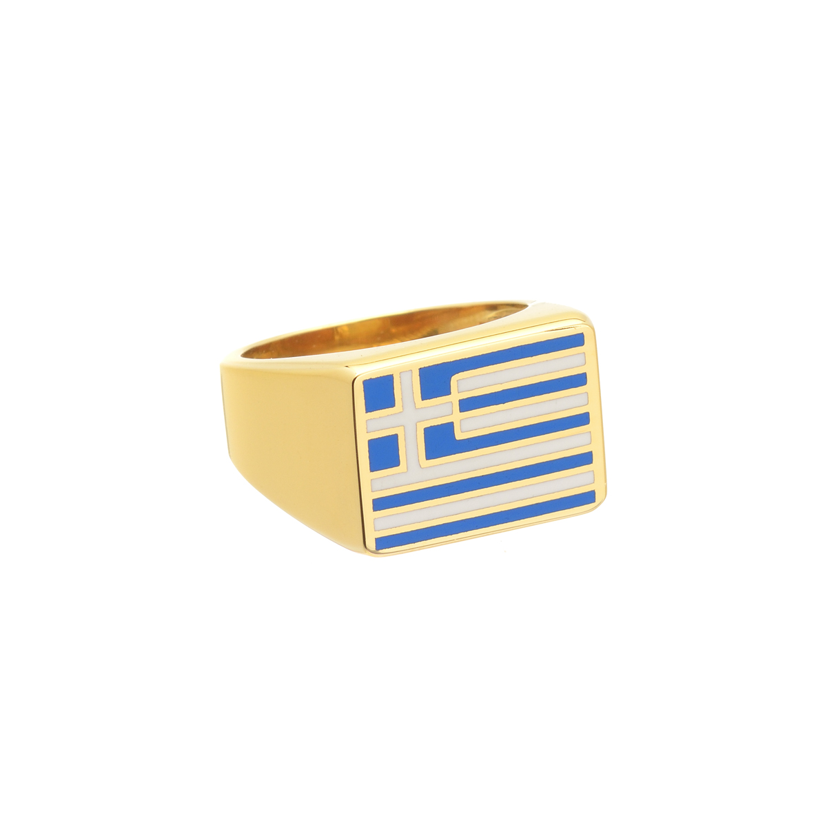 YELLOW GOLD RING K14 WITH GREEK FLAG