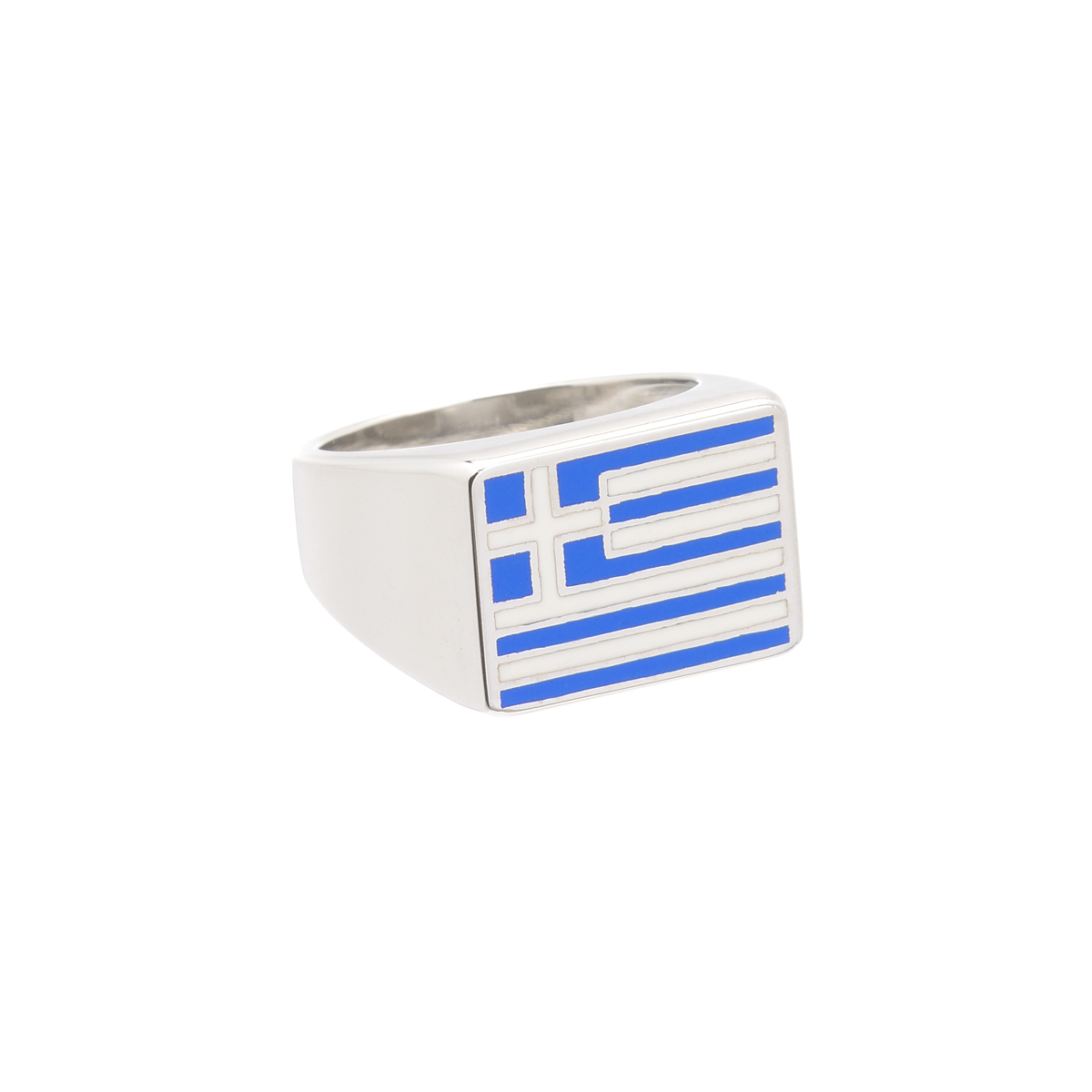 WHITE GOLD RING K14 WITH GREEK FLAG