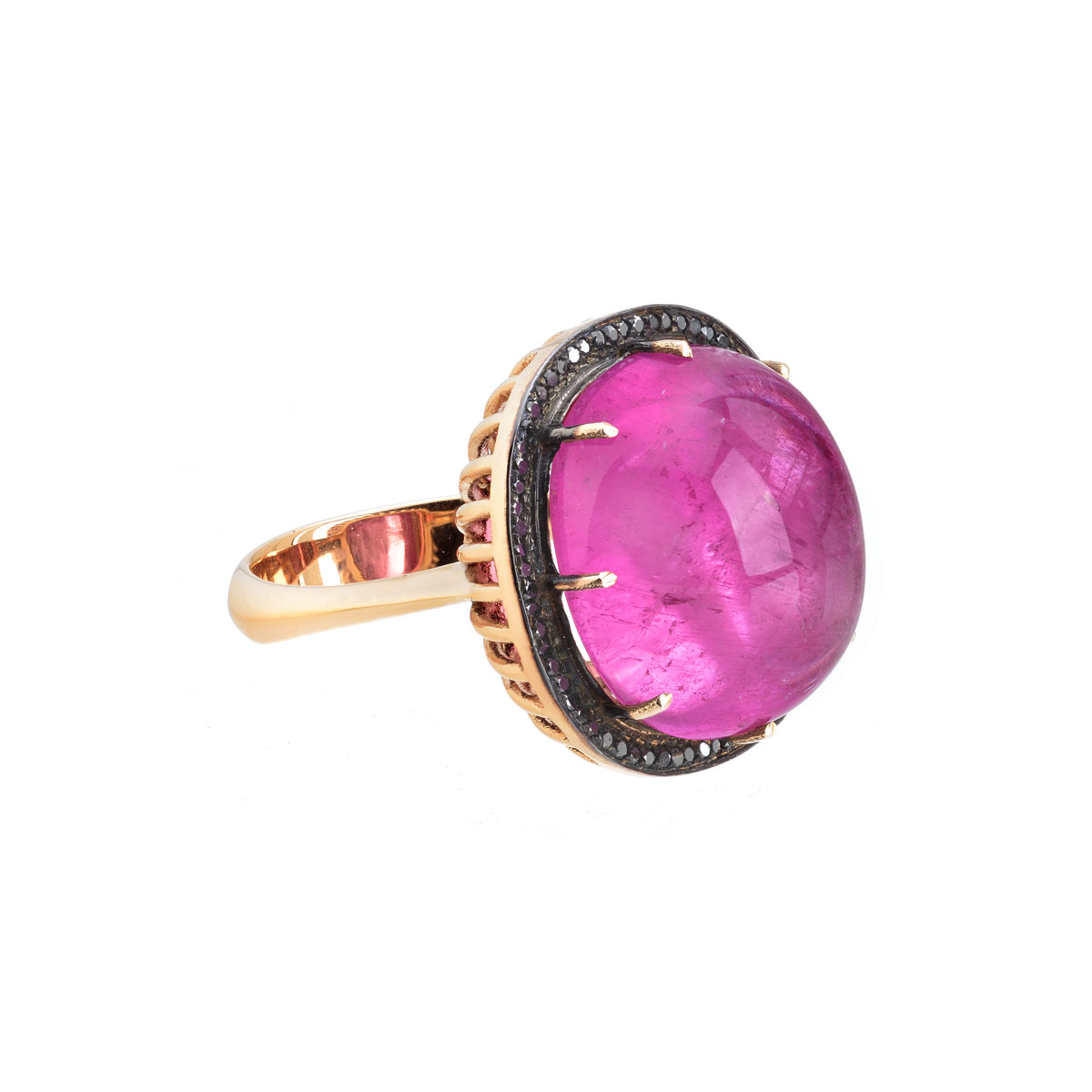 BLACK DIAMOND RING WITH RUBELLITE 18K ROSE GOLD