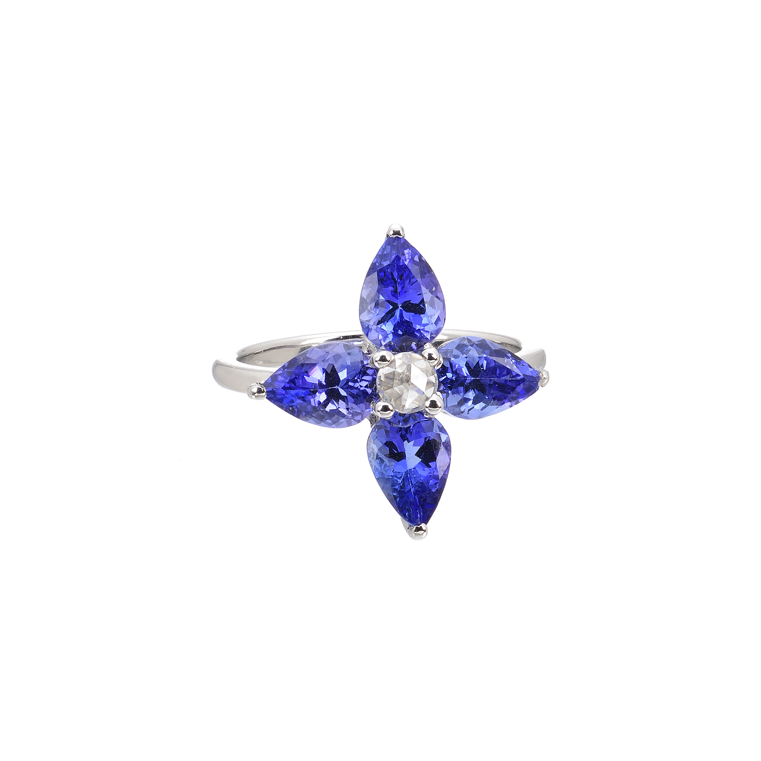 DIAMOND RING WITH SEMI-PRECIOUS STONES 18K WHITE GOLD
