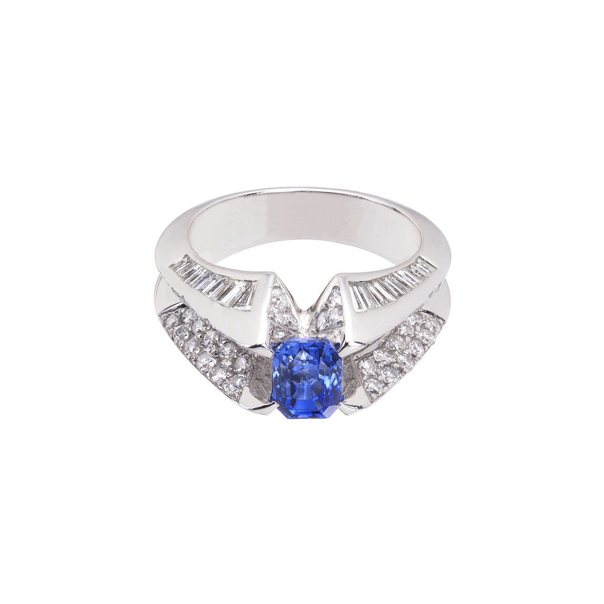 DIAMOND RING WITH SAPPHIRE K18 WHITE GOLD