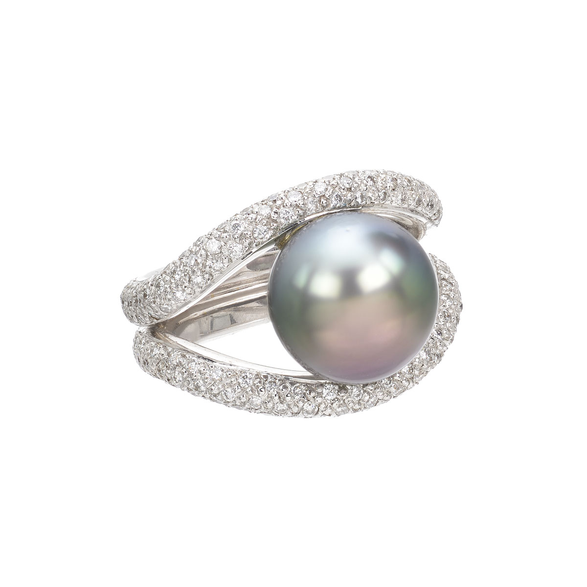 DIAMOND RING WITH PEARL 18K WHITE GOLD