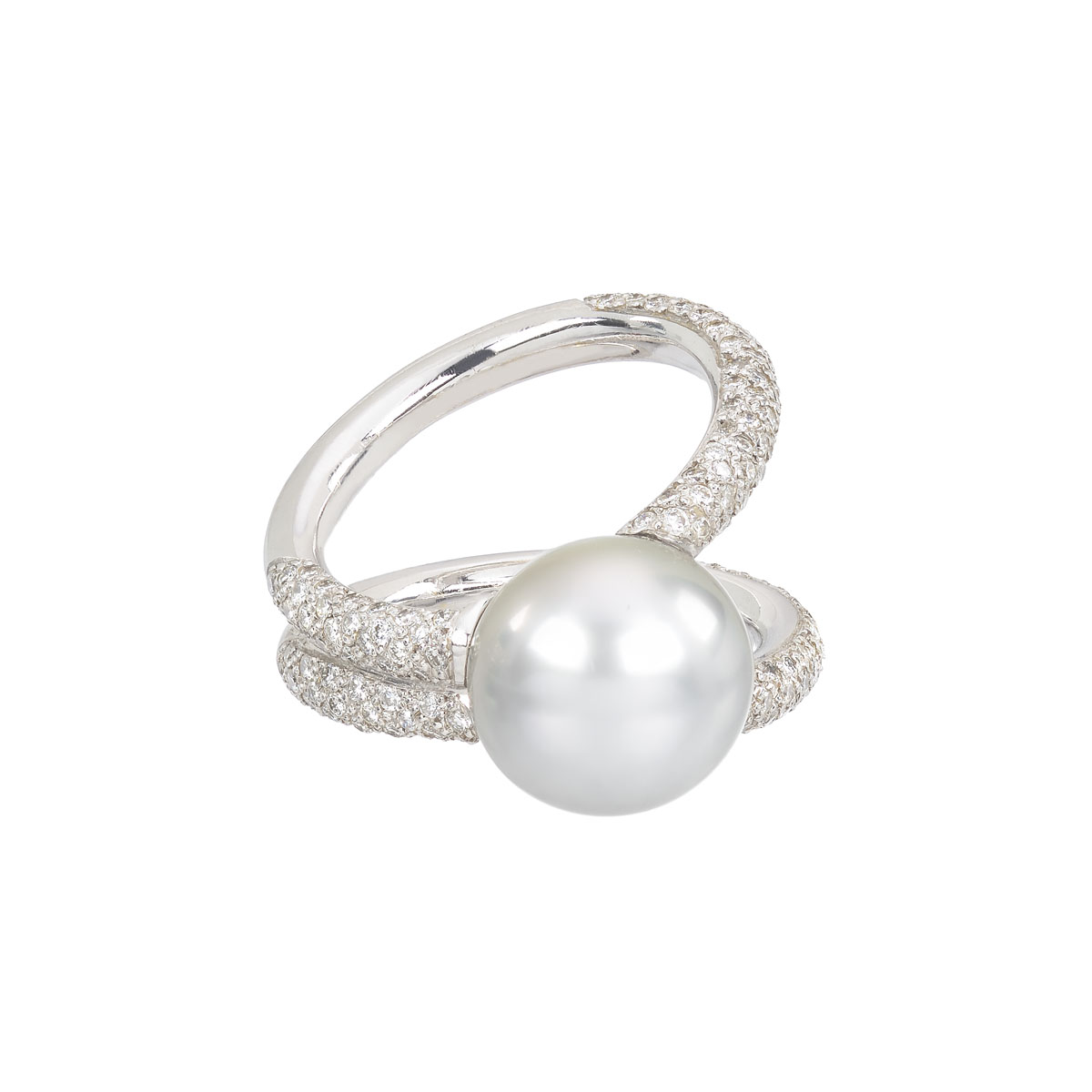 DIAMOND RING WITH PEARL 18K WHITE GOLD