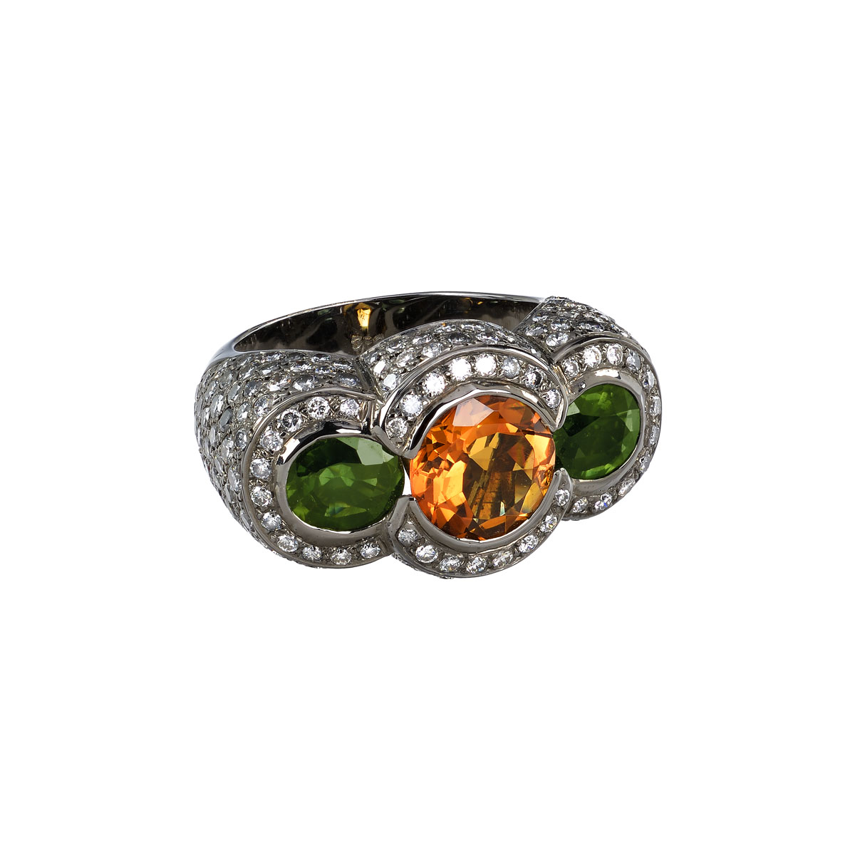 DIAMOND RING WITH SEMI-PRECIOUS STONES 18K BLACKENED GOLD