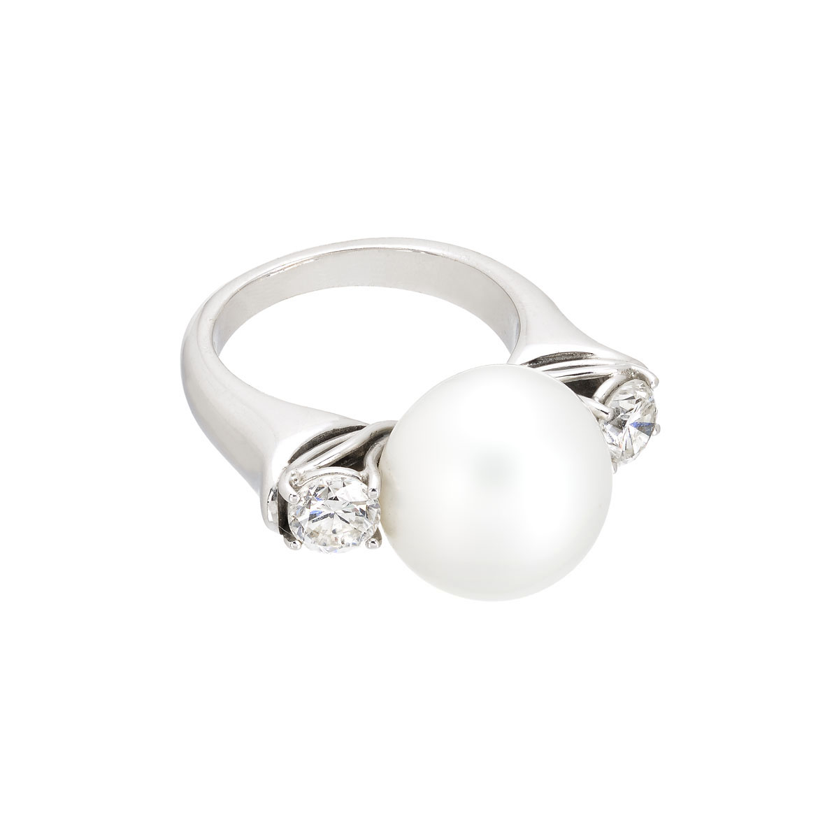 DIAMOND RING WITH PEARL 18K WHITE GOLD