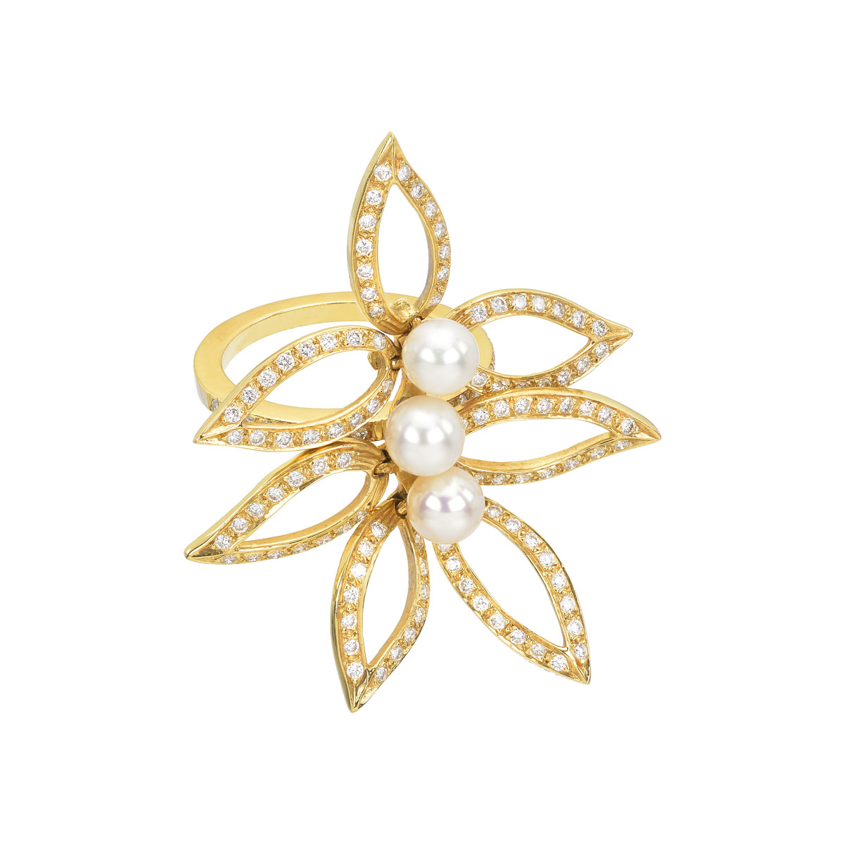 DIAMOND RING WITH PEARLS 18K YELLOW GOLD