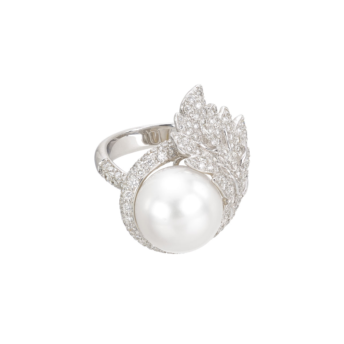 DIAMOND RING WITH PEARL 18K WHITE GOLD