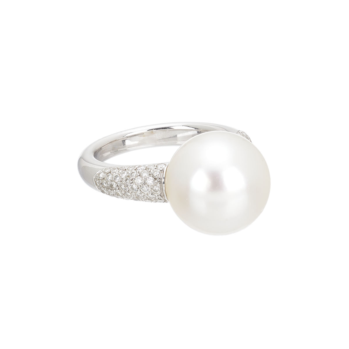 DIAMOND RING WITH PEARL 18K WHITE GOLD