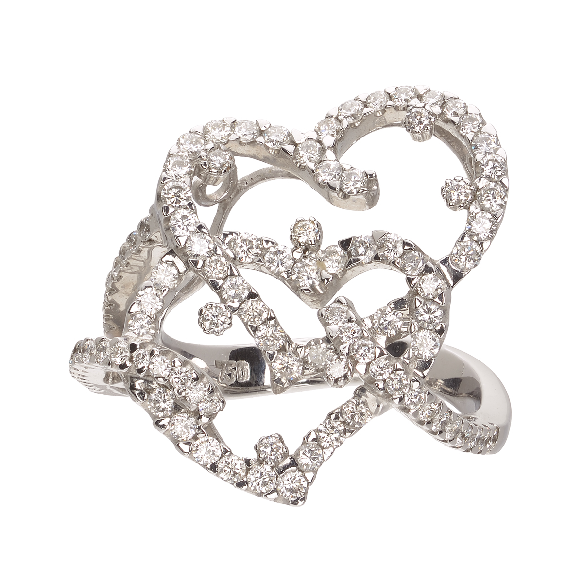 K18 WHITE GOLD DOUBLE HEART DIAMOND RING
