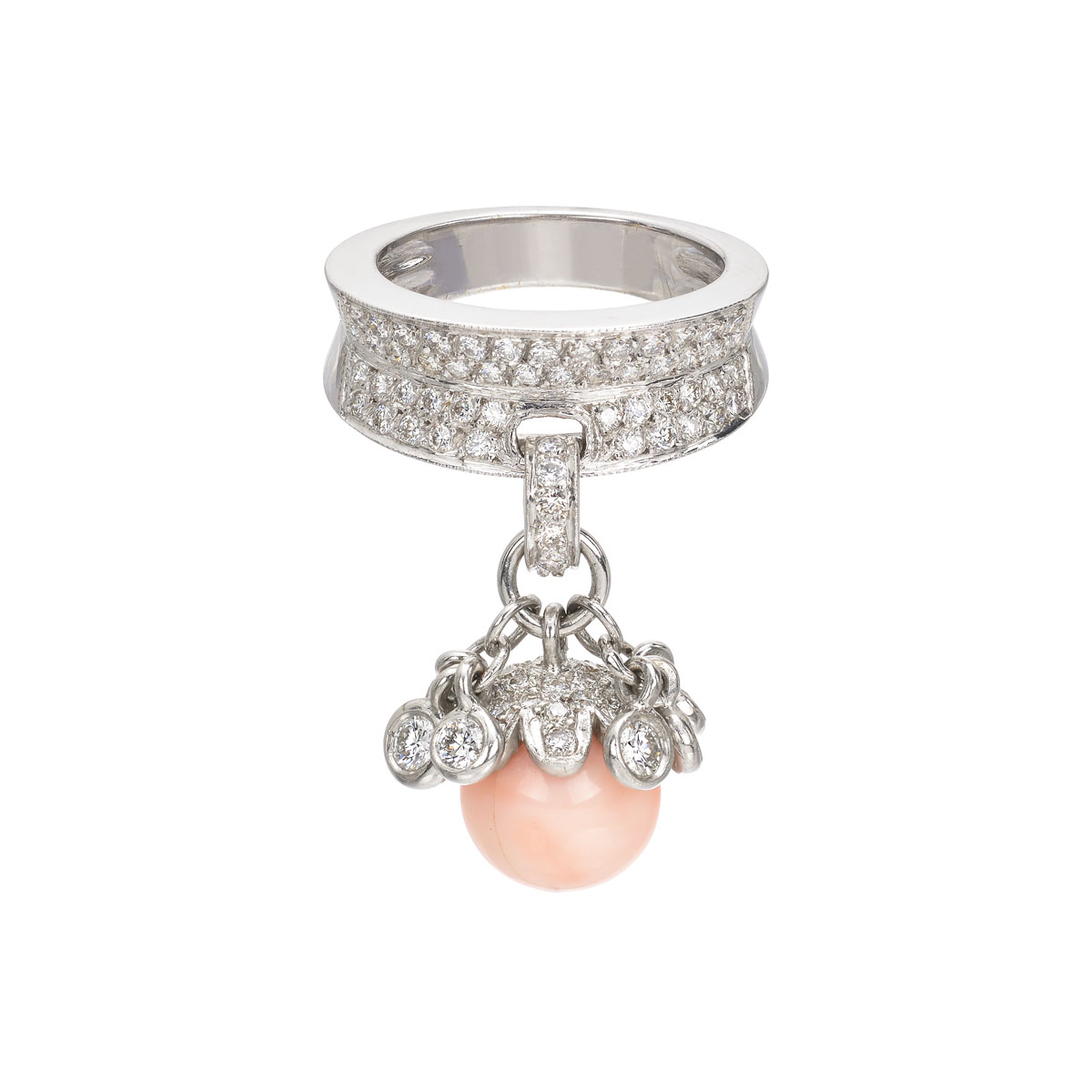 DIAMOND RING WITH CORAL 18K WHITE GOLD.