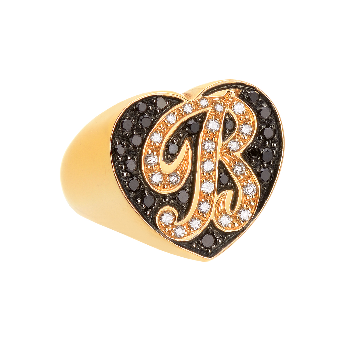 K18 YELLOW GOLD HEART DIAMOND RING WITH INITIAL -B-