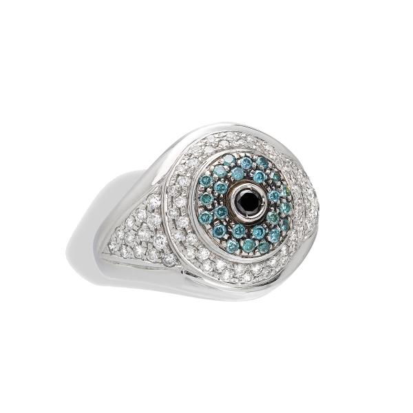 WHITE GOLD RING WITH EYE AND DIAMONDS