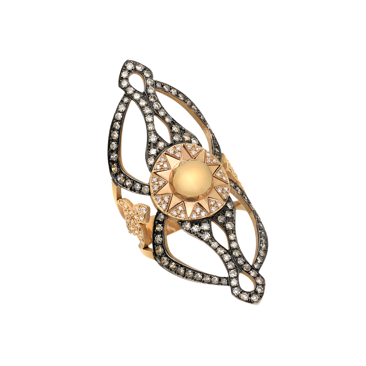 ROSE GOLD RING K18 WITH WHITE AND BROWN DIAMONDS