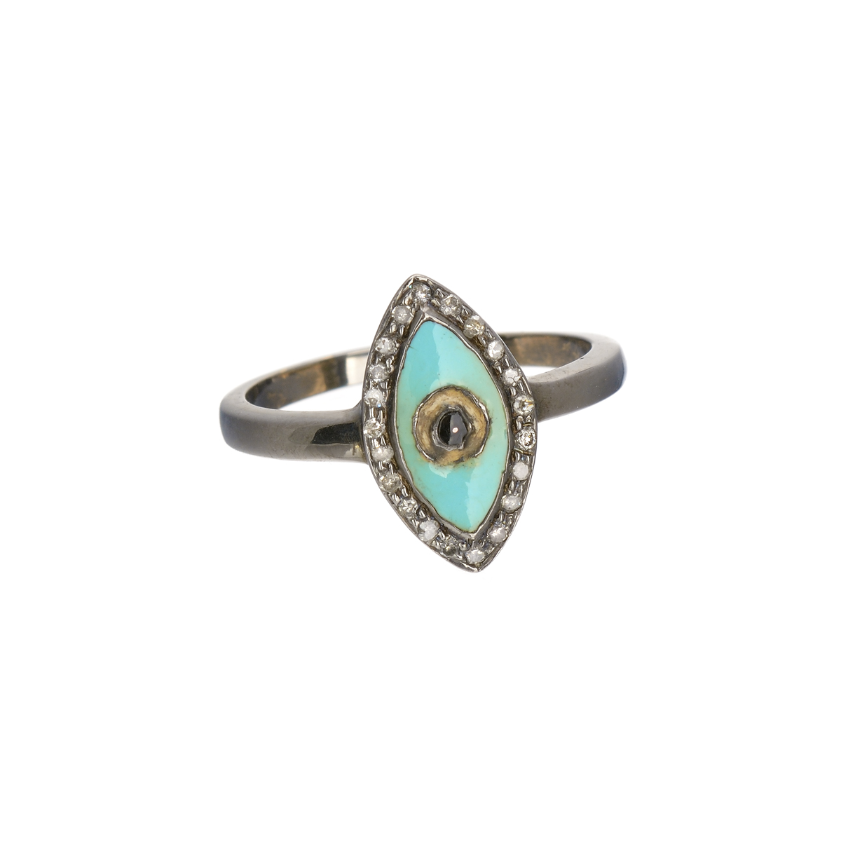 925 STERLING BLACKENED SILVER DIAMOND EVIL EYE RING