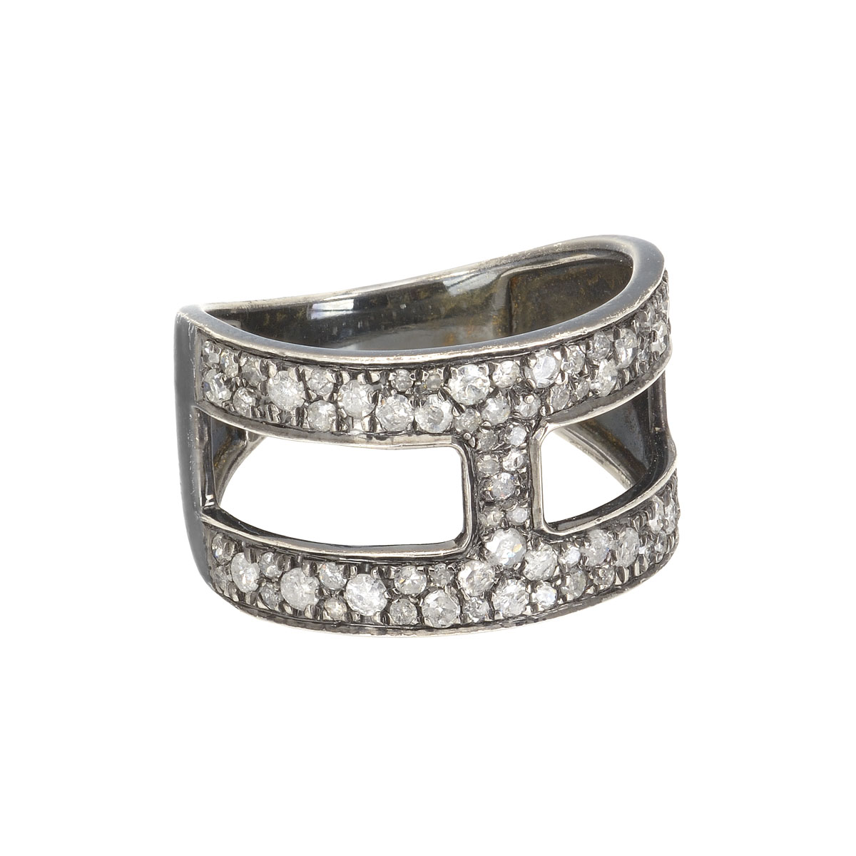 925 STERLING SILVER BLACKENED ICY DIAMOND RING