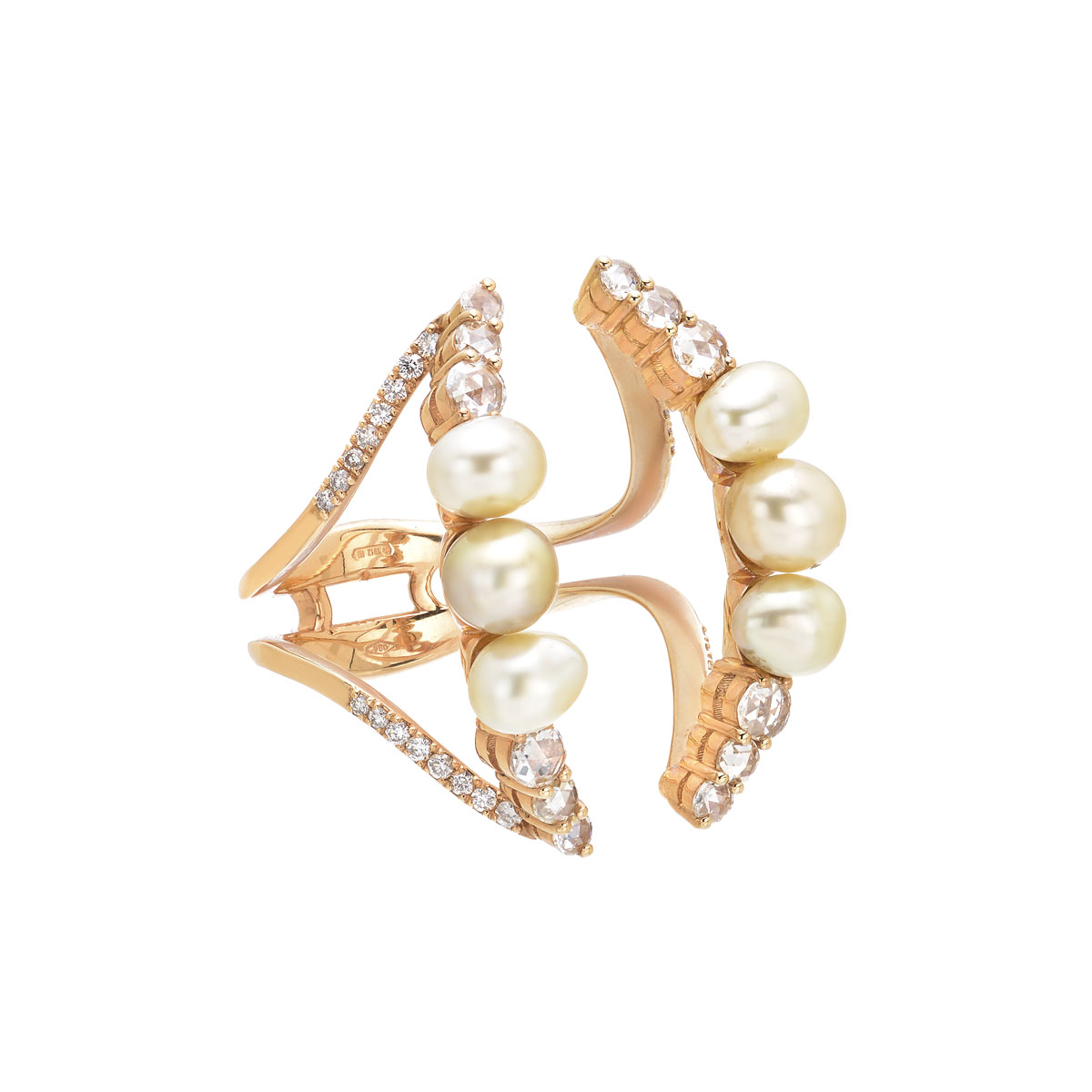 DIAMOND RING WITH PEARLS 18K ROSE GOLD