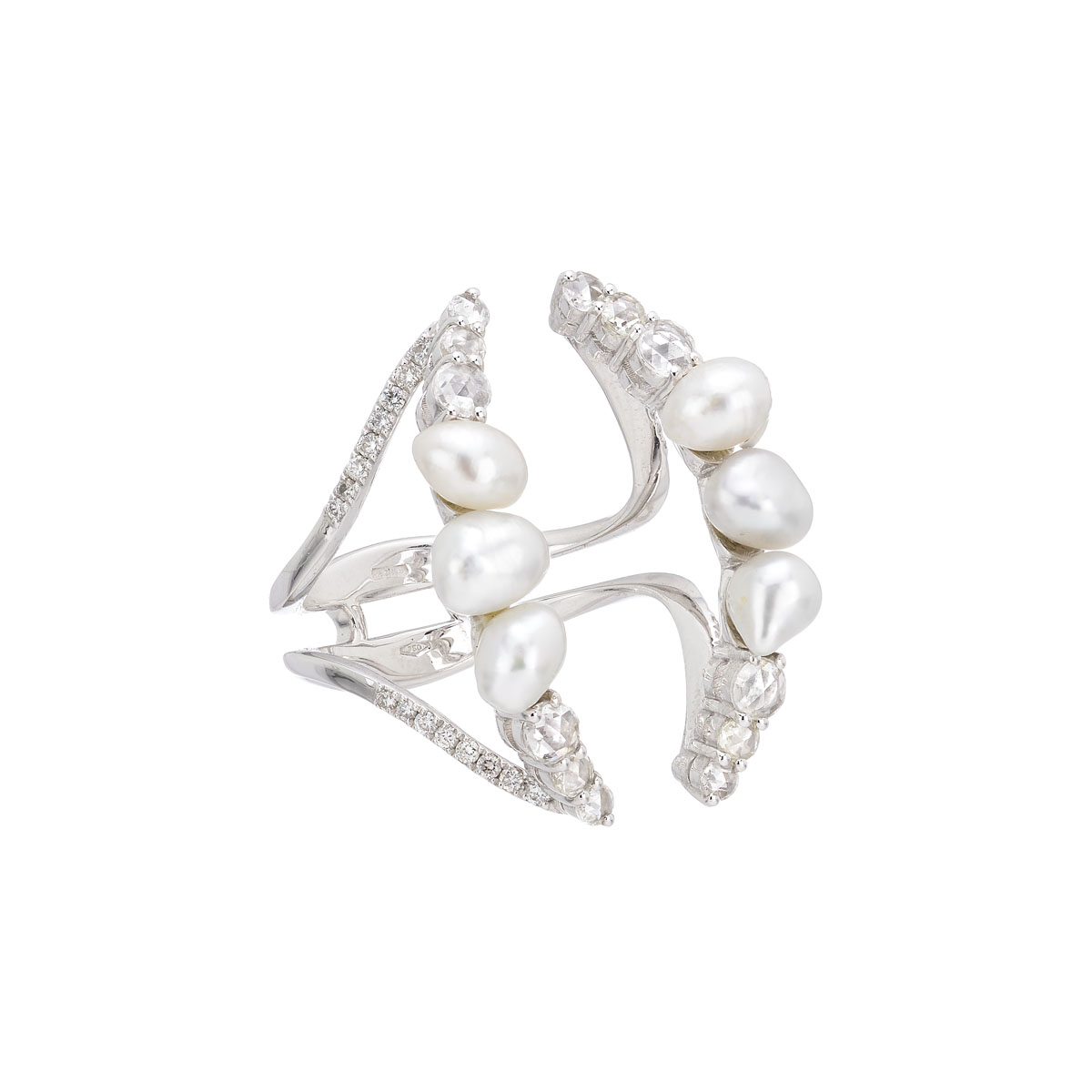 DIAMOND RING WITH PEARLS 18K WHITE GOLD