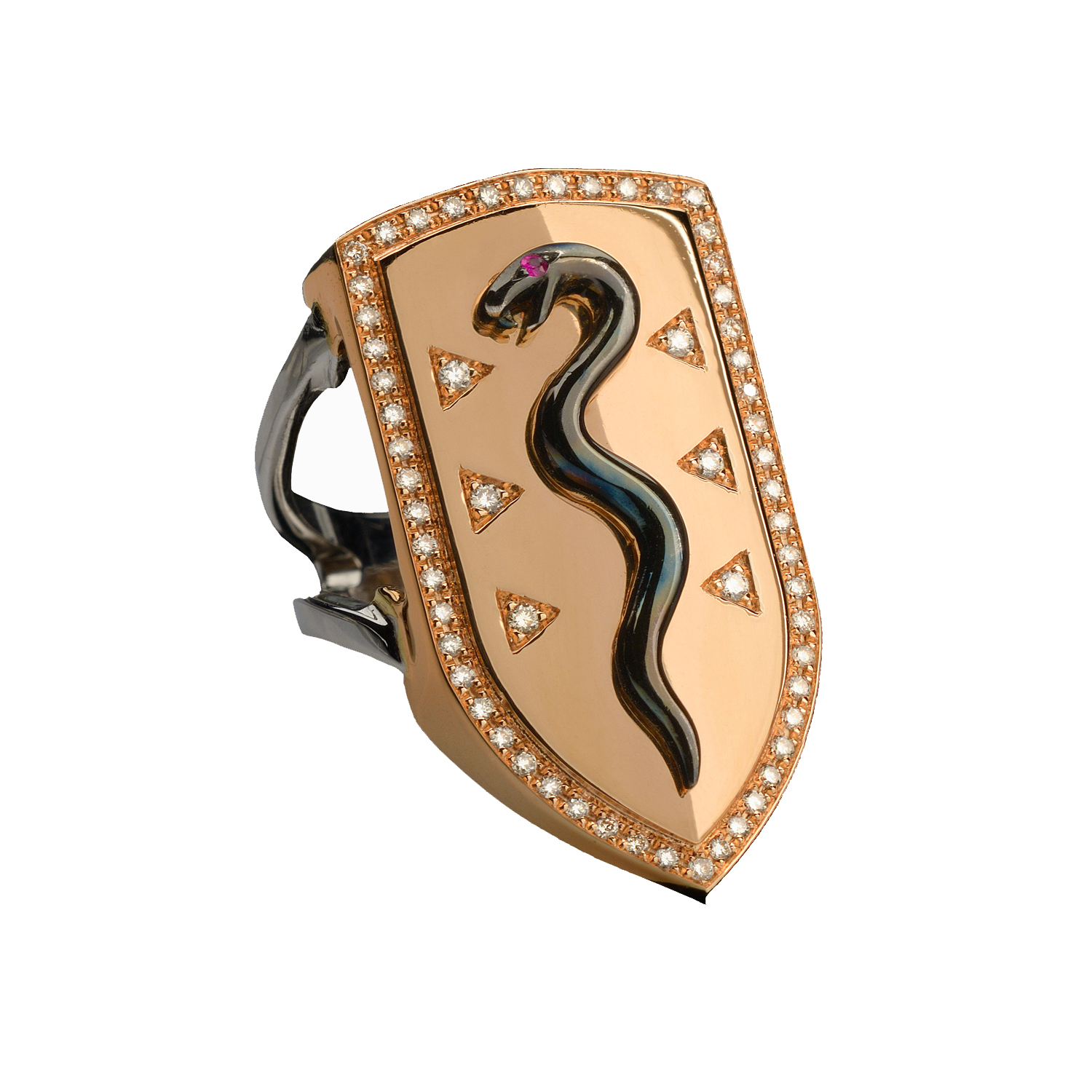 SNAKE ROSE GOLD RING K18 WITH RUBY AND DIAMONDS