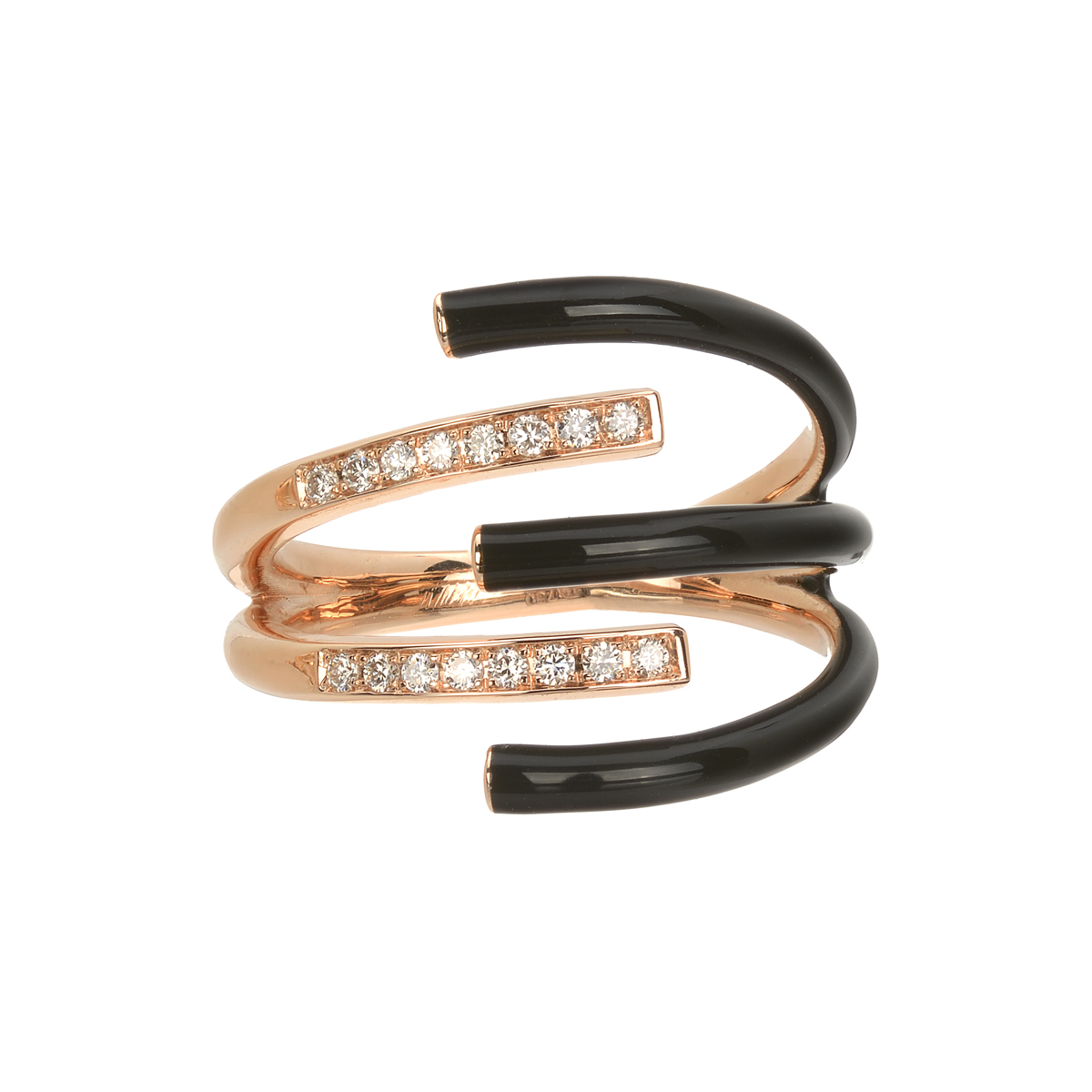 K18 ROSE GOLD DIAMOND RING WITH ENAMEL
