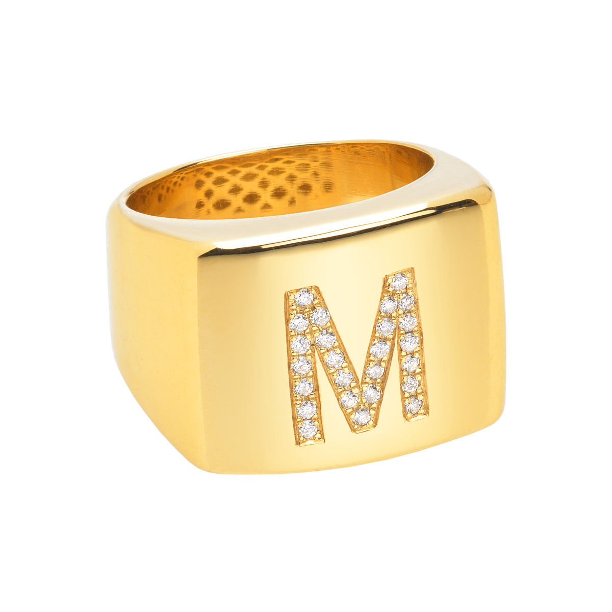 CHEVALIER DIAMOND RING WITH INITIAL -M- K18 YELLOW GOLD