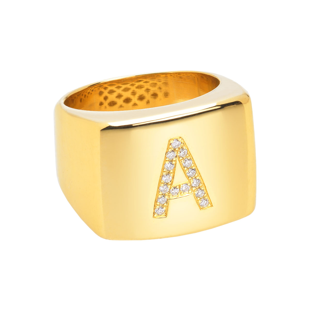 CHEVALIER DIAMOND RING WITH INITIAL -A- K18 YELLOW GOLD