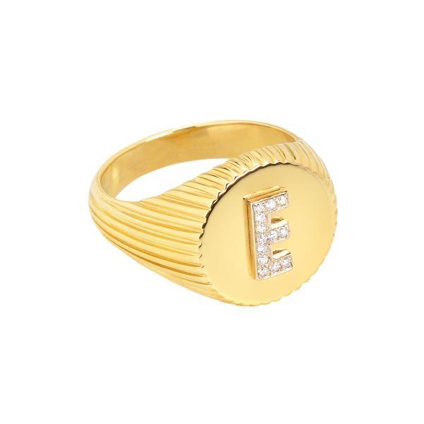 DIAMOND INITIAL -E- RING K18 YELLOW GOLD