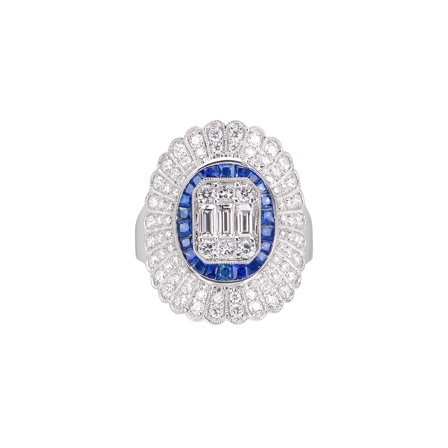 DIAMOND RING WITH SAPPHIRES 18K WHITE GOLD