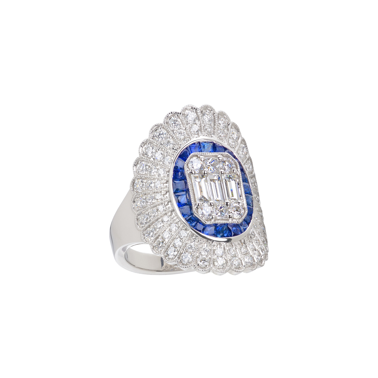 DIAMOND RING WITH SAPPHIRES 18K WHITE GOLD