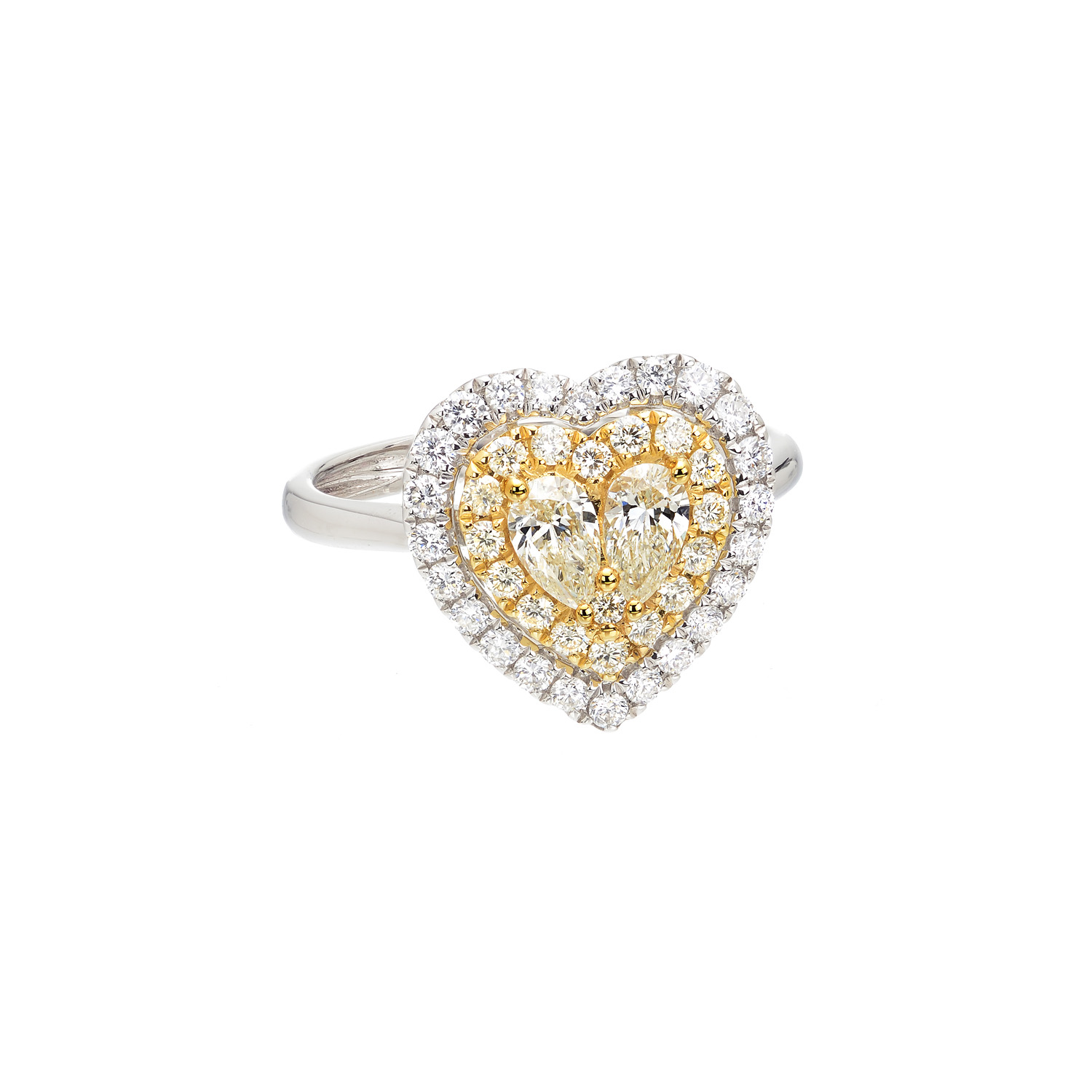 18K WHITE GOLD HEART SHAPE RING WITH POIR & ROUND DIAMONDS