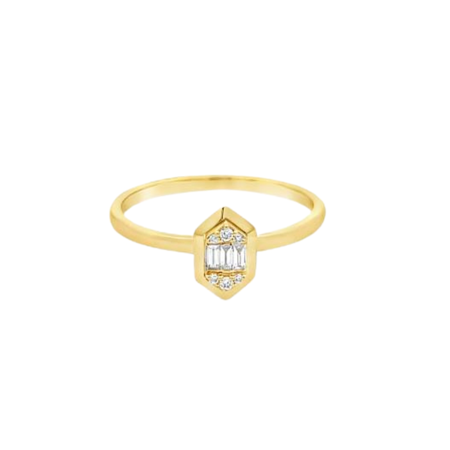 18K GOLD RING WITH ROUND & BAGUETTE DIAMONDS