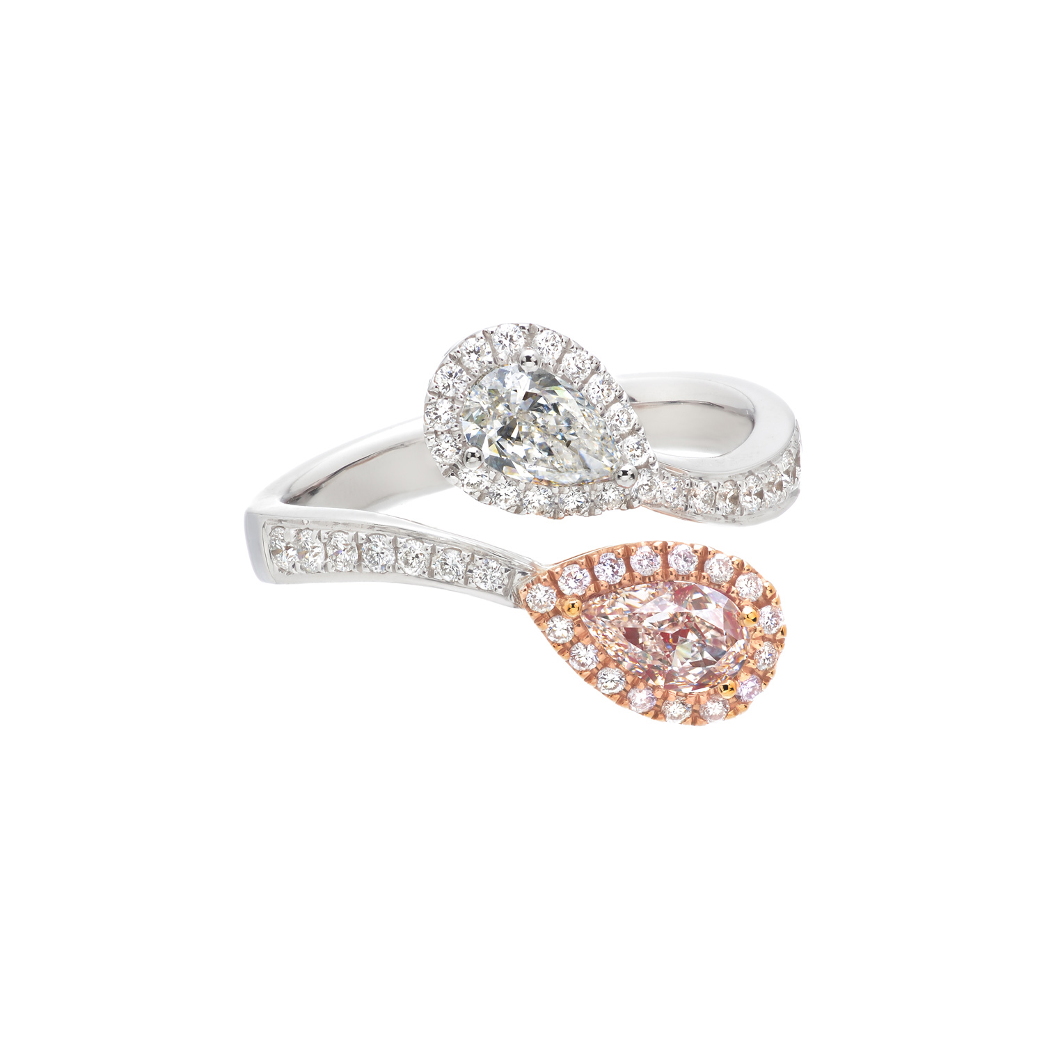 K18 WHITE GOLD RING WITH POIR DIAMONDS IN WHITE AND PINK COLOR