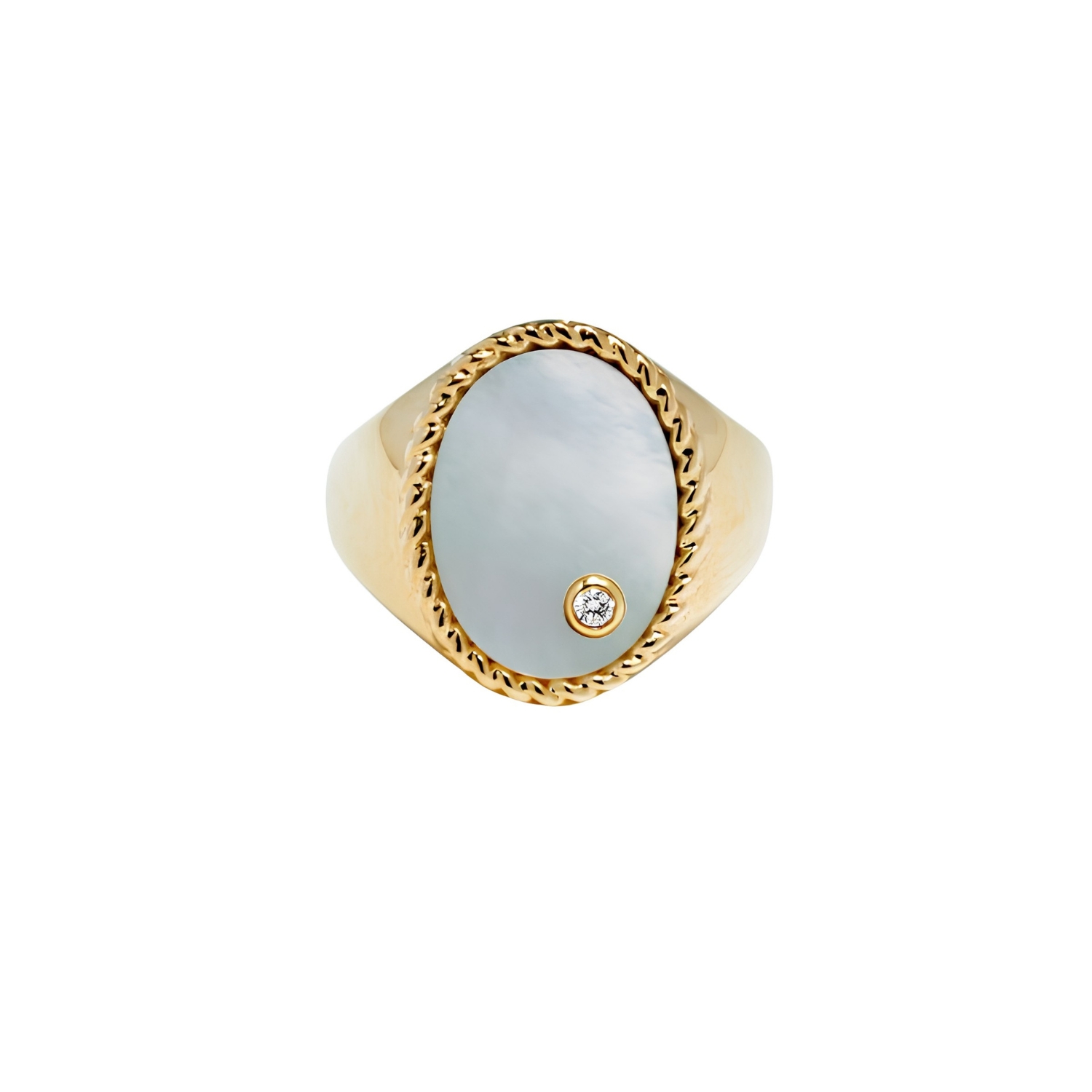 YVONNE LEON GOLD CHEVALIE RING WITH MOTHER OF PEARL AND DIAMOND