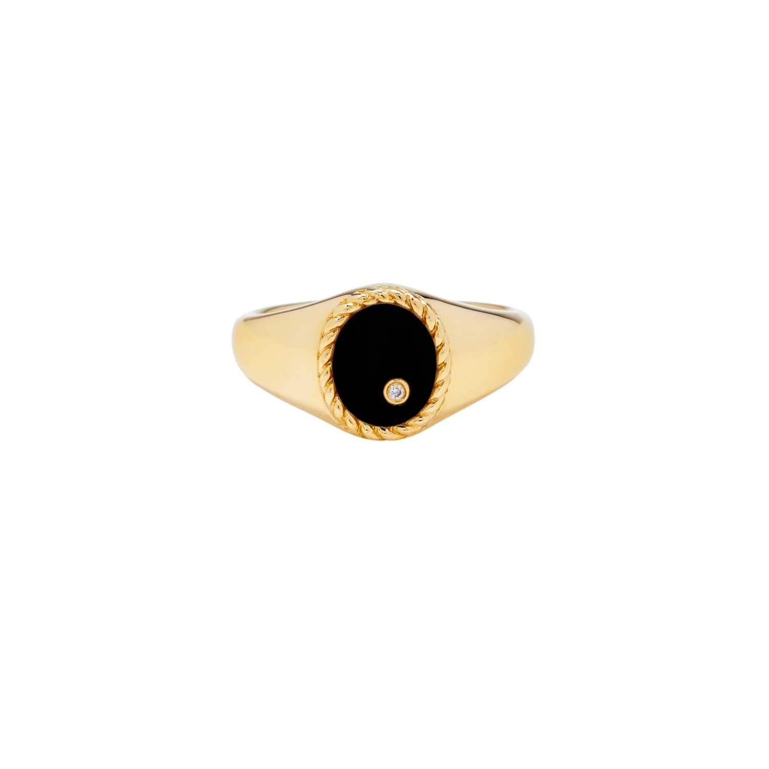 YVONNE LEON 9K GOLD CHEVALIER RING WITH ONYX AND DIAMOND