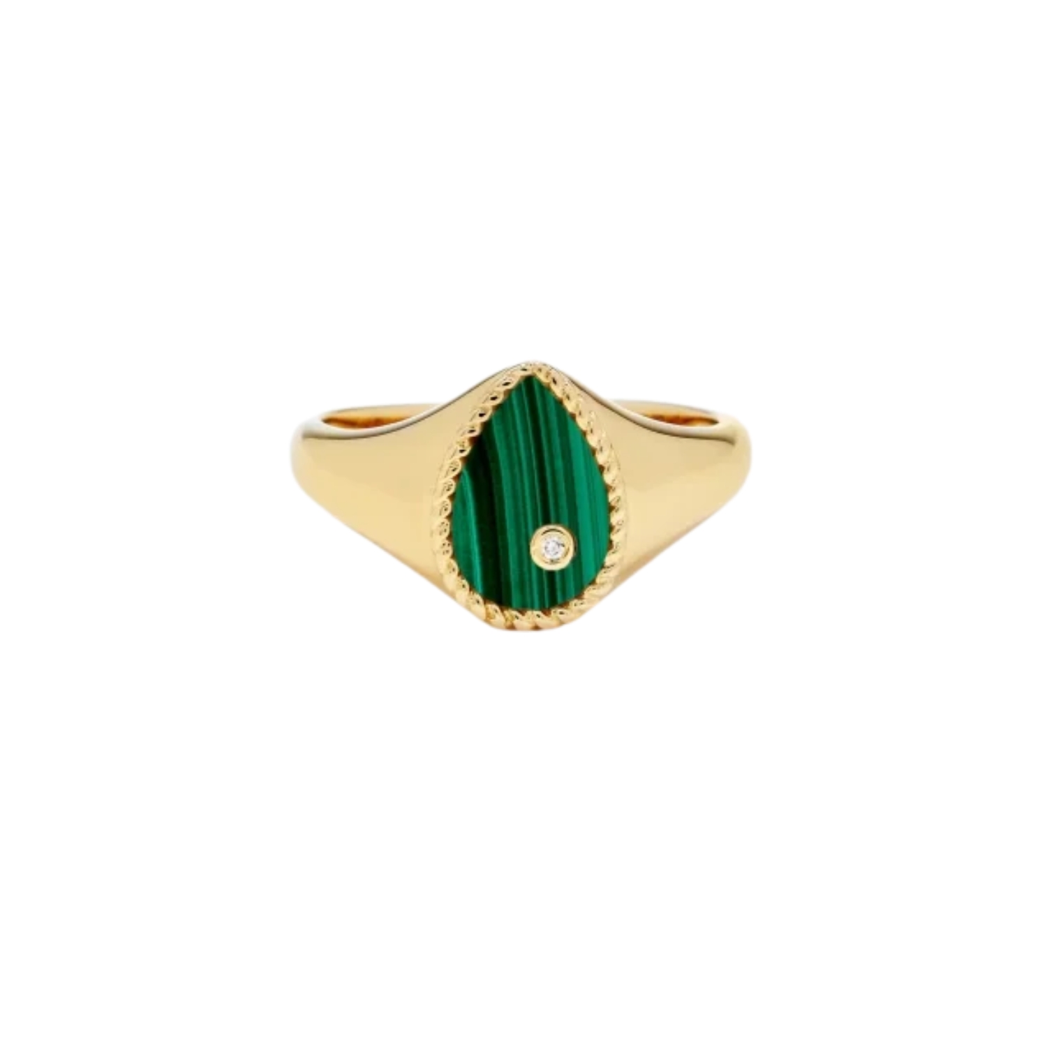 YVONNE LEON CHEVALIER RING IN K9 GOLD WITH MALACHITE AND DIAMOND