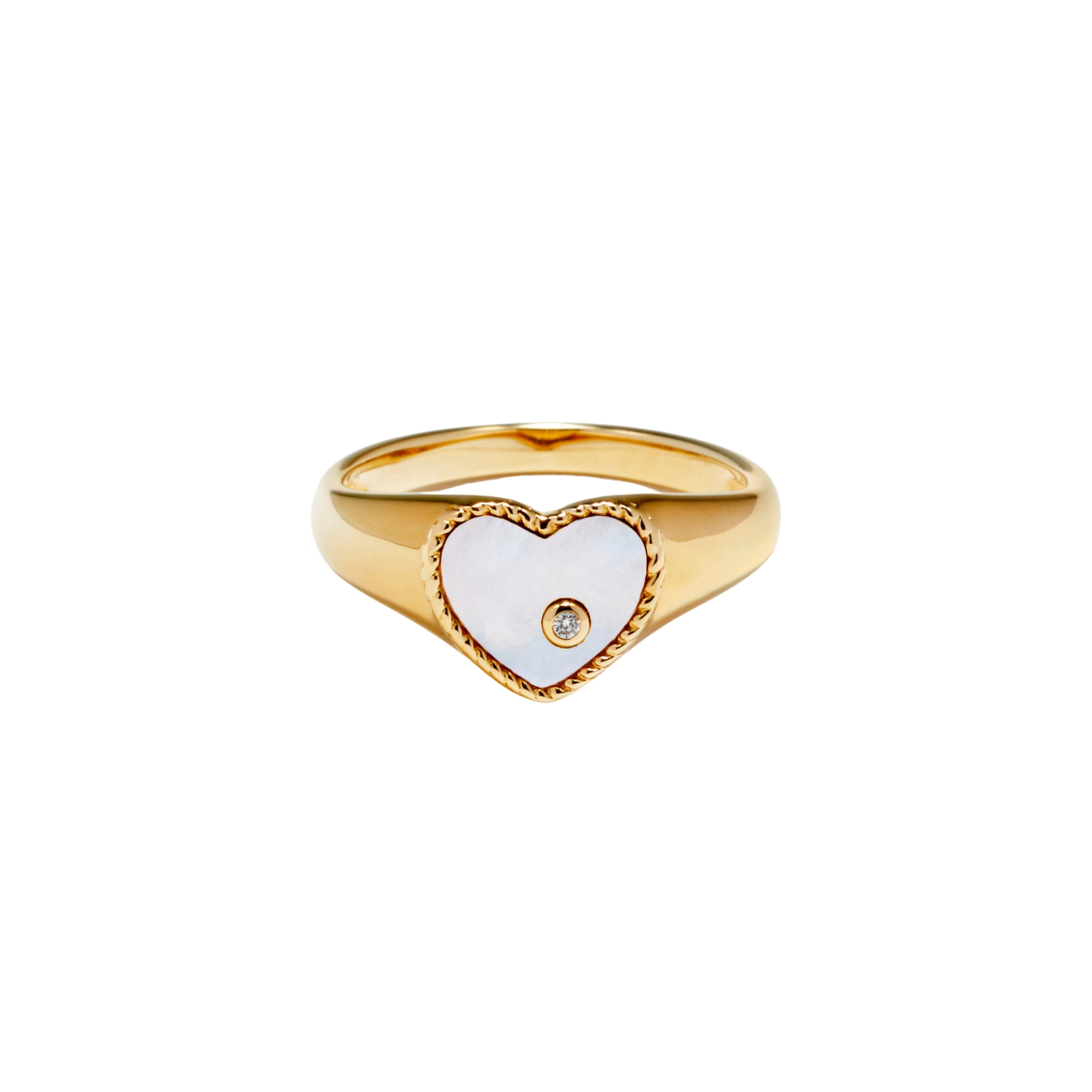 YVONNE LEON GOLD RING CHEVΑLIER MOTHER OF PEARL WITH DIAMOND