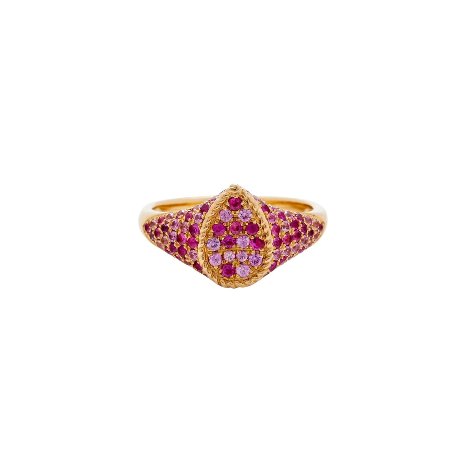 YVONNE LEON K9 GOLD CHEVALIER RING WITH PINK SAPPHIRES AND RUBIES