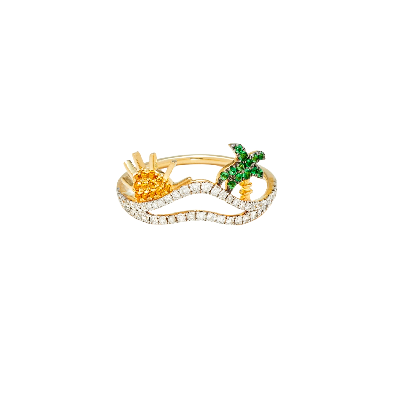 YVONNE LEON BAGUE LA PLAGE OR JAUNE RING WITH DIAMONDS CITRIN AND TSAVORITES