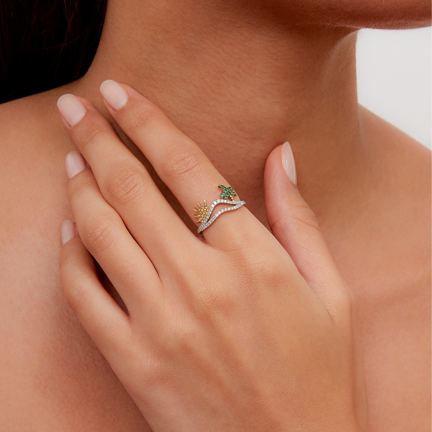 YVONNE LEON BAGUE LA PLAGE OR JAUNE RING WITH DIAMONDS CITRIN AND TSAVORITES