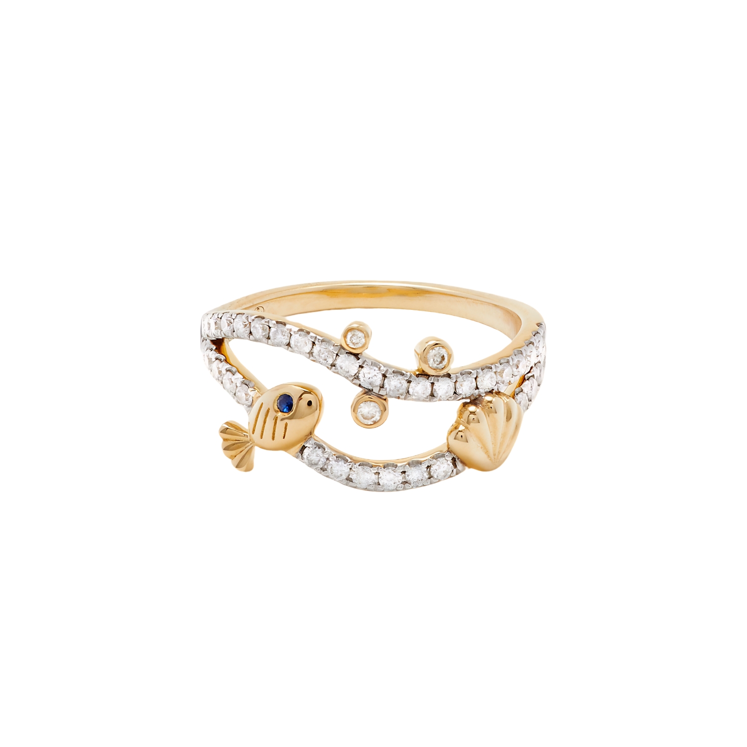 YVONNE LEON BAGUE SOUS L EAU OR JAUNE RING WITH DIAMONDS AND BLUE SAPPHIRE