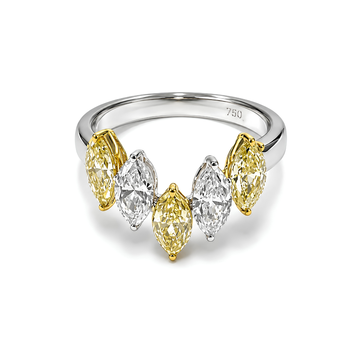18K WHITE GOLD RING WITH MARQUISE AND FANCY YELLOW DIAMONDS