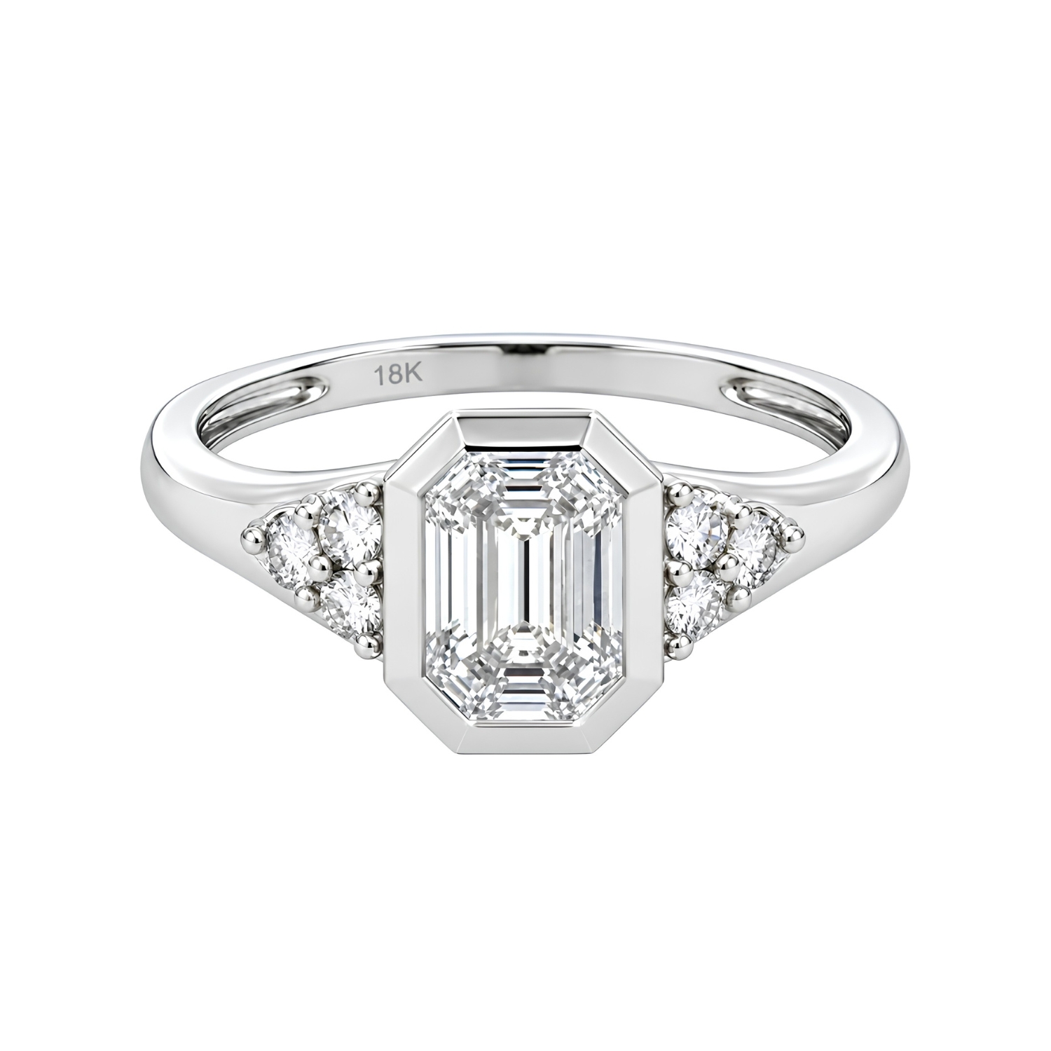 18K WHITE GOLD RING WITH BAGUETTE AND ROUND DIAMONDS