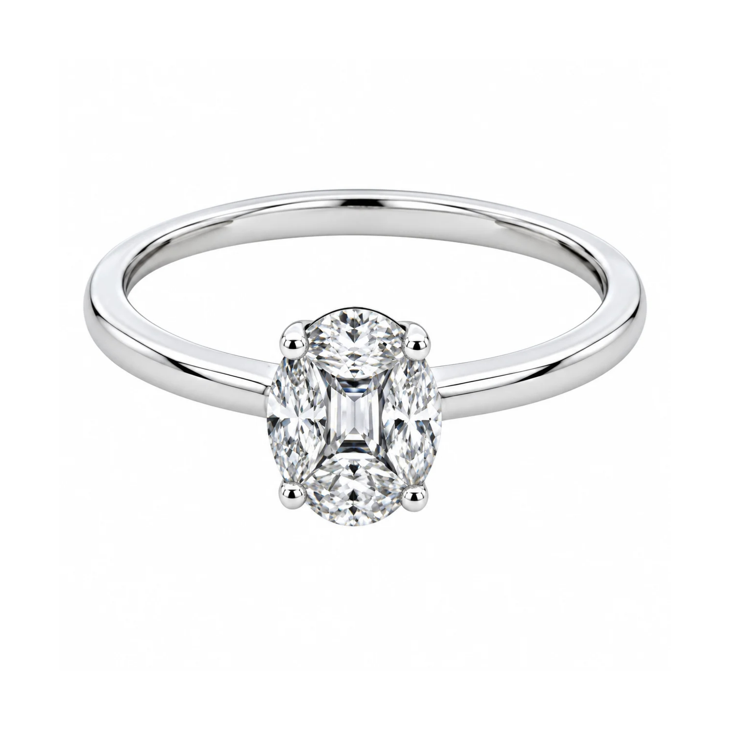 18K WHITE GOLD RING WITH MARQUISE & BAGUETTE DIAMONDS