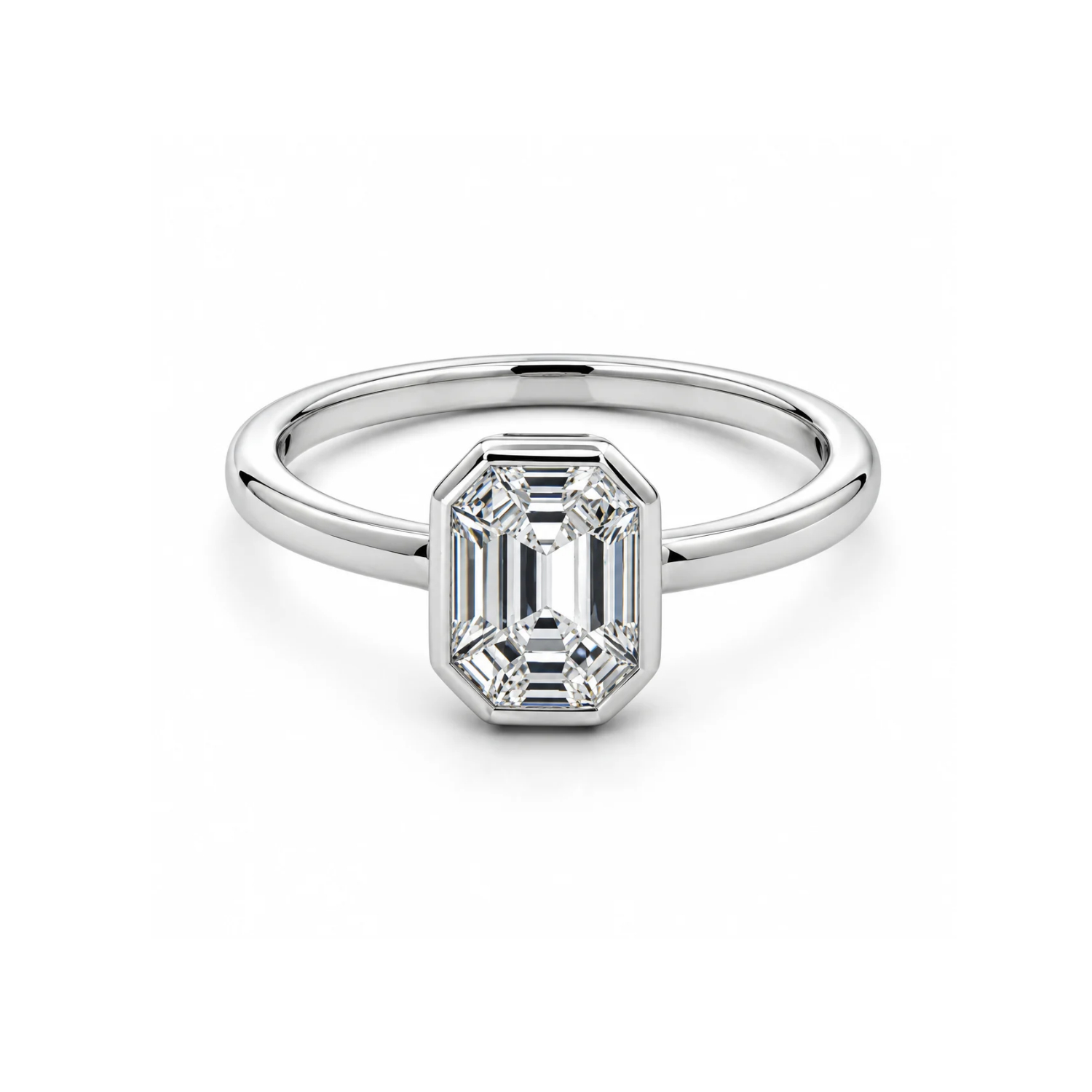 18K WHITE GOLD RING WITH BAGUETTE-CUT DIAMONDS