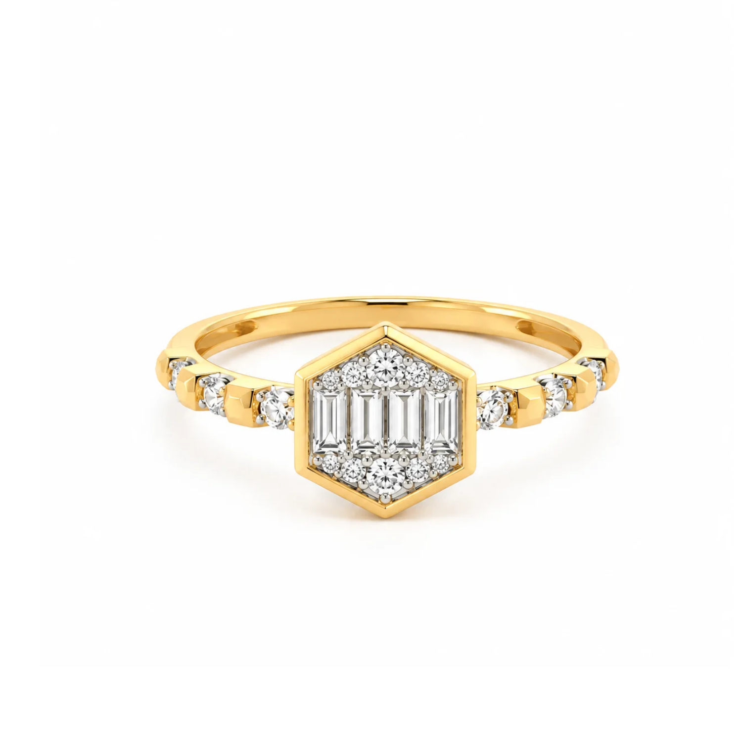 18K GOLD RING WITH BAGUETTE AND ROUND DIAMONDS