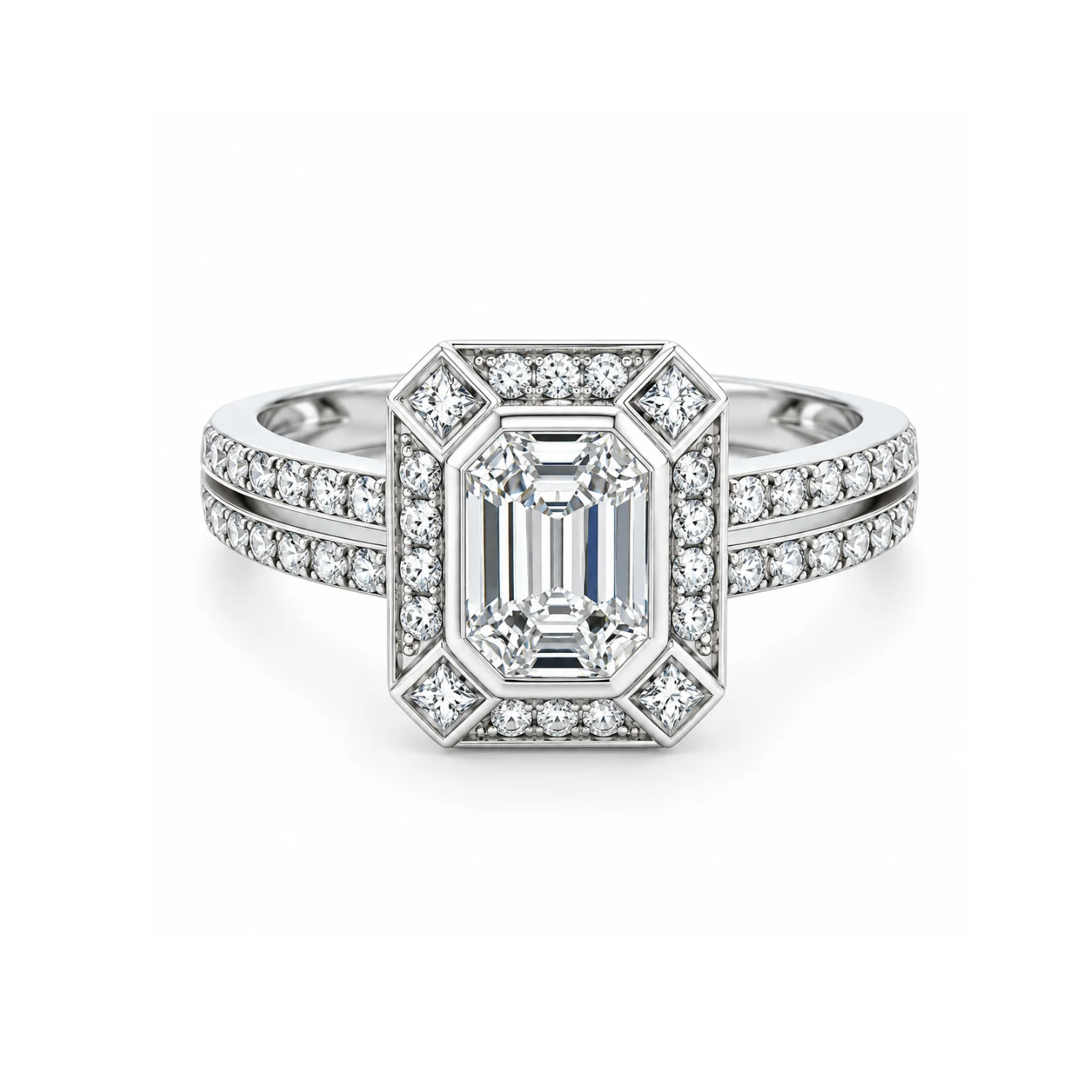 18K WHITE GOLD RING WITH BAGUETTE AND ROUND DIAMONDS