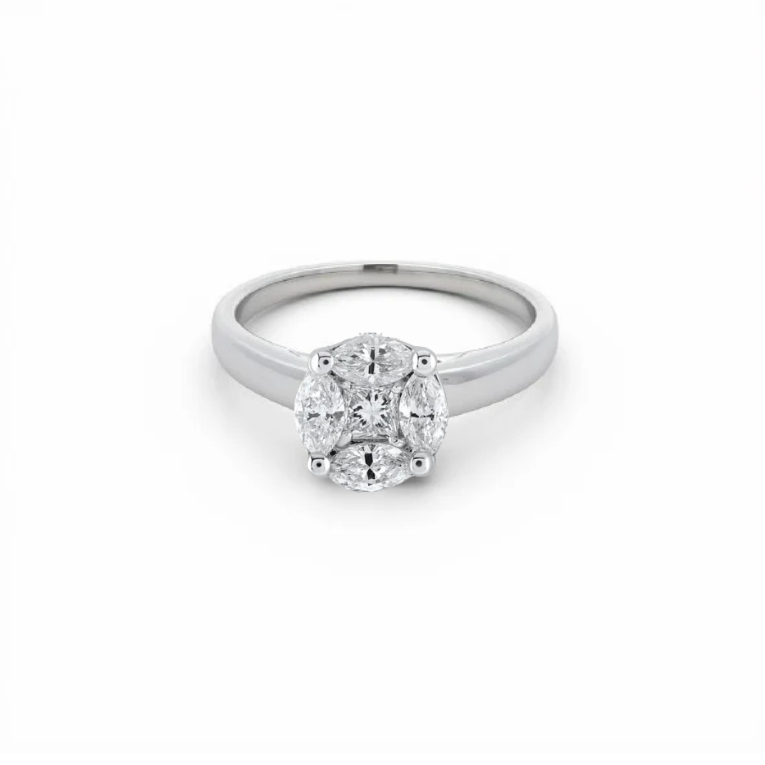 18K WHITE GOLD RING WITH MARQUISE & PRINCESS-CUT DIAMONDS