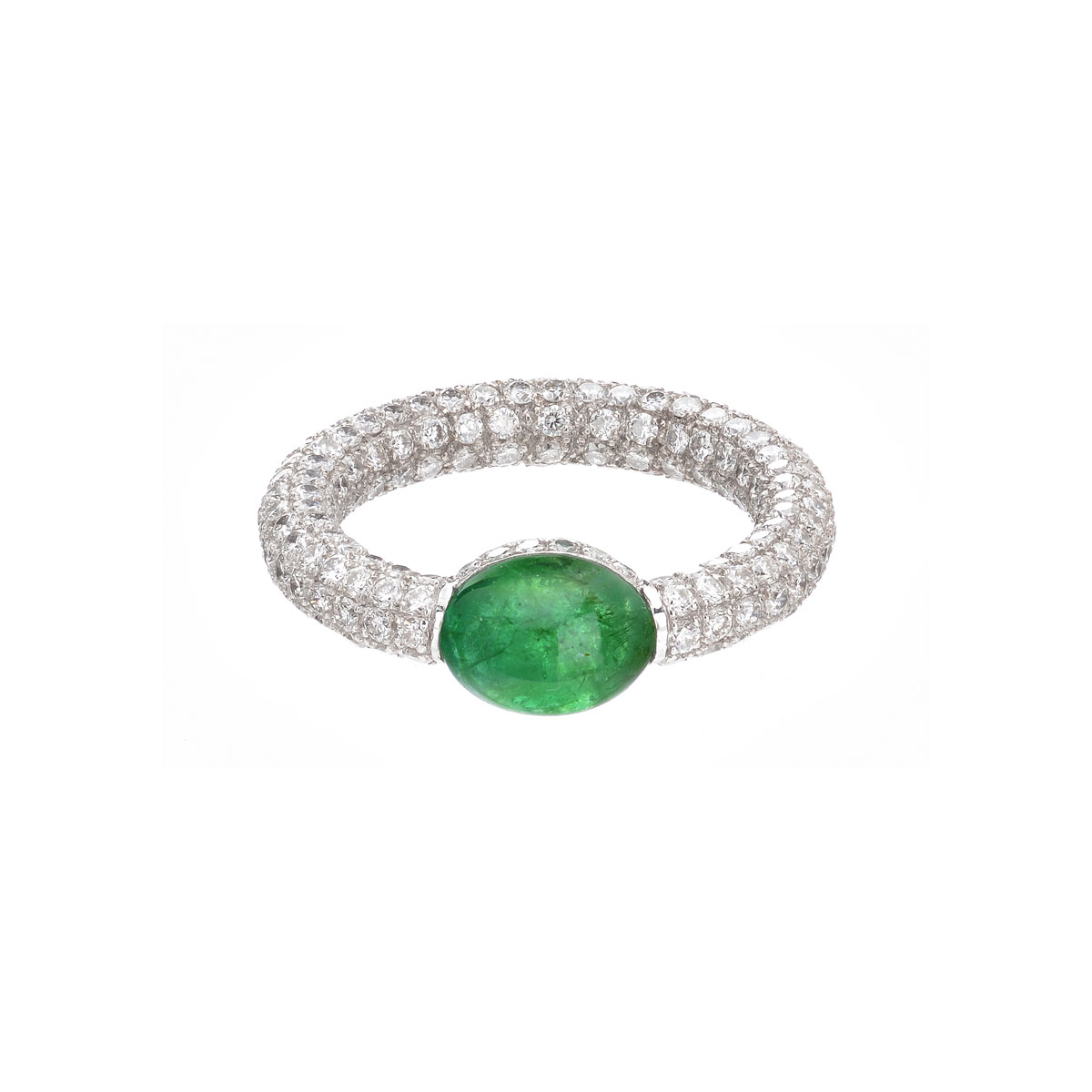 DIAMOND RING WITH EMERALD 18K WHITE GOLD