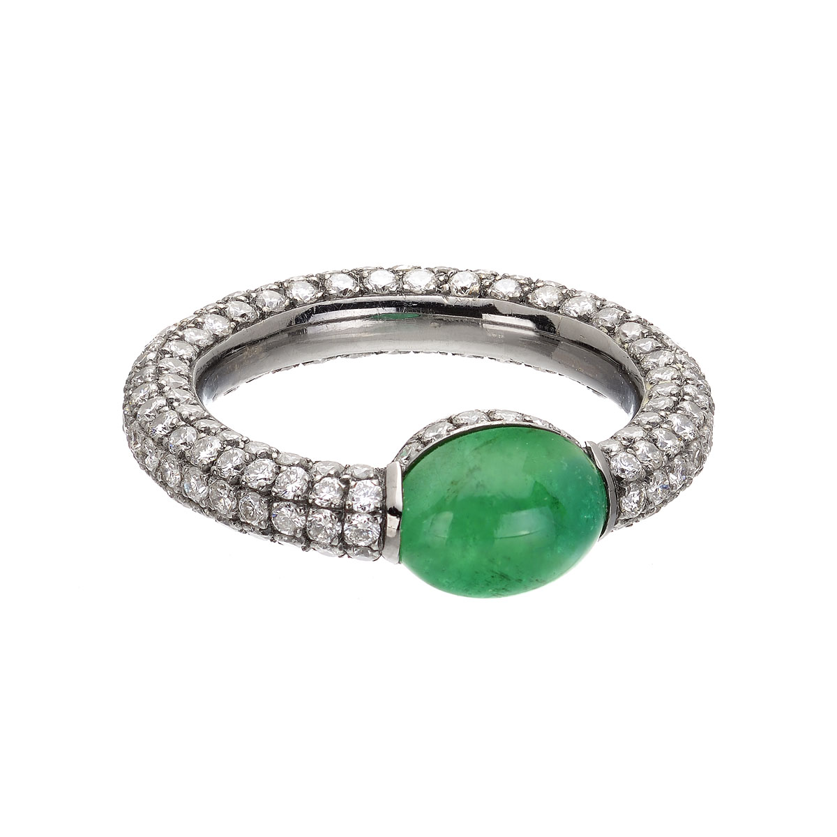 K18 BLACKENED GOLD DIAMOND RING WITH EMERALD