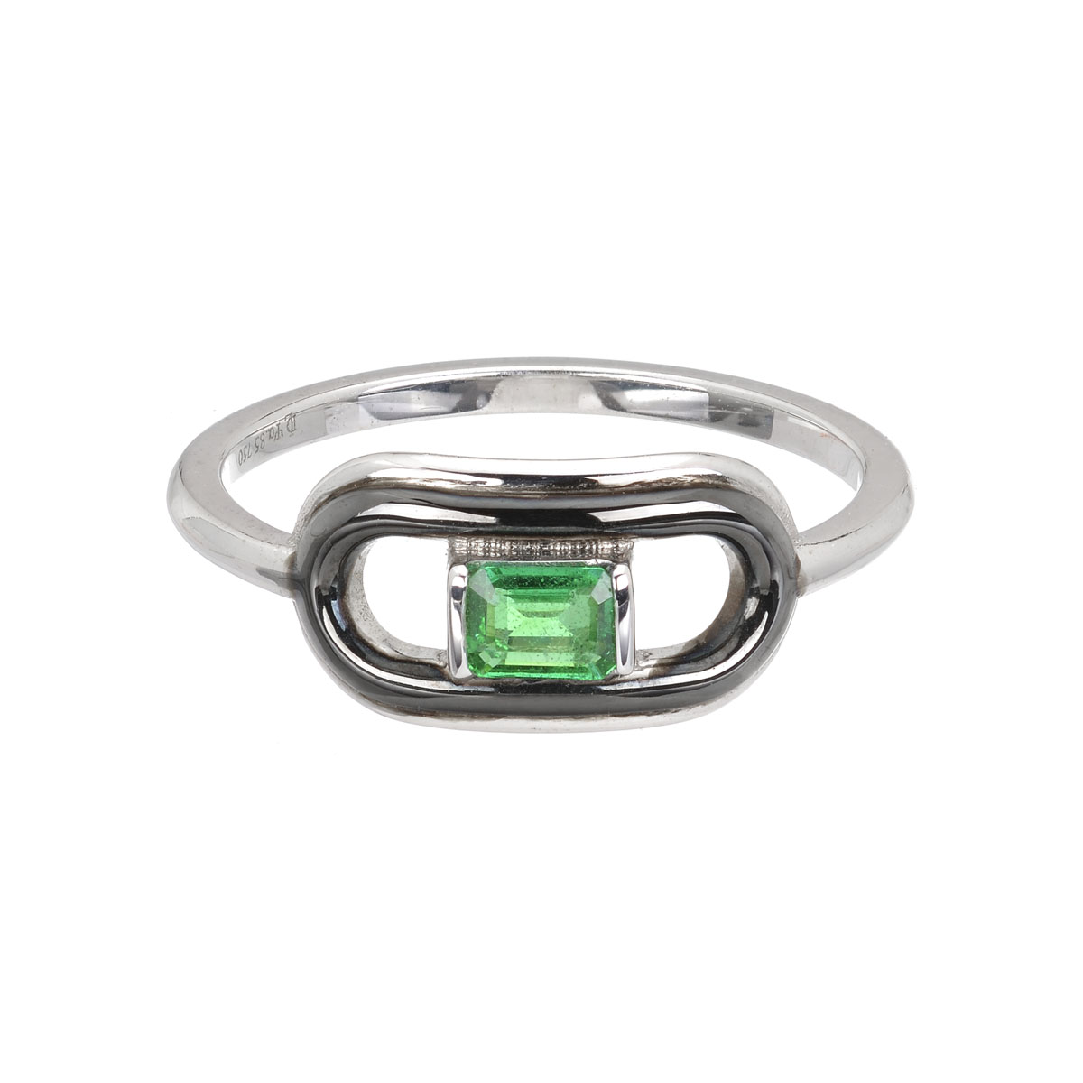 RING WITH EMERALD AND ENAMEL K18 WHITE GOLD